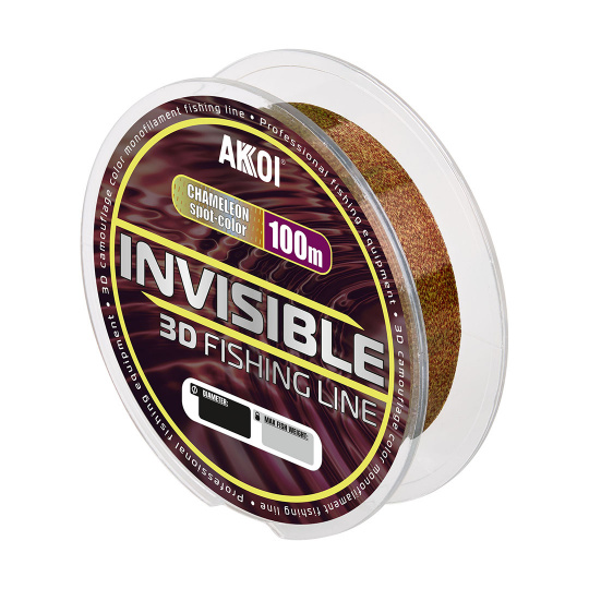 Монофильная леска AKKOI INVISIBLE 3D хамелеон (100m) ф-0,45mm (28,9 кг) 