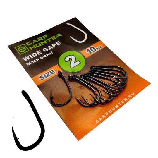 Крючки карповые CarpHunter WIDE GAPE №2 (black nickel) (10 шт.)