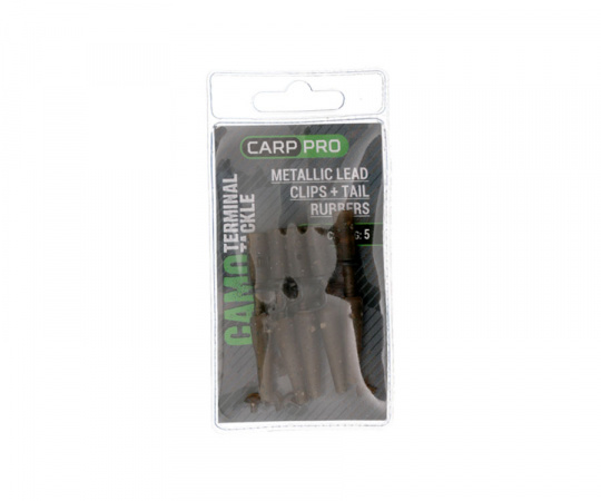 CARP PRO Клипса безопасная Metallic Lead Clips+Tail Rubbers Camo c фиксатором 5шт