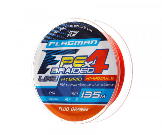 FLAGMAN Шнур PE Hybrid F4 135м FluoOrange 0,10мм 4,6кг 10lb