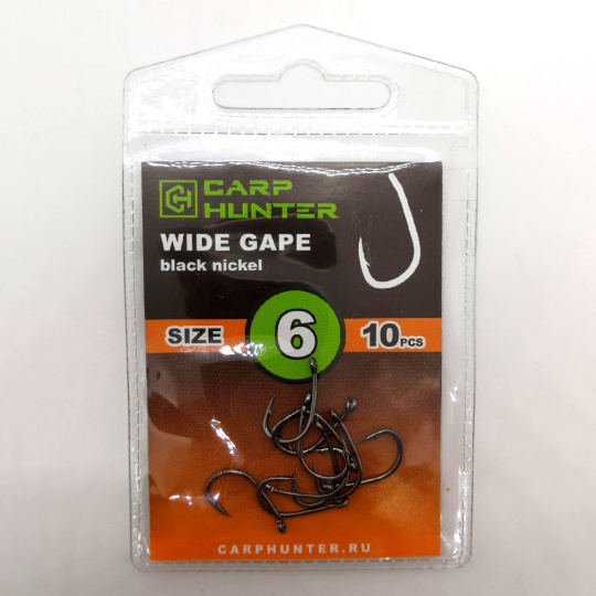 Крючки карповые CarpHunter WIDE GAPE №6 (black nickel) (10 шт.)
